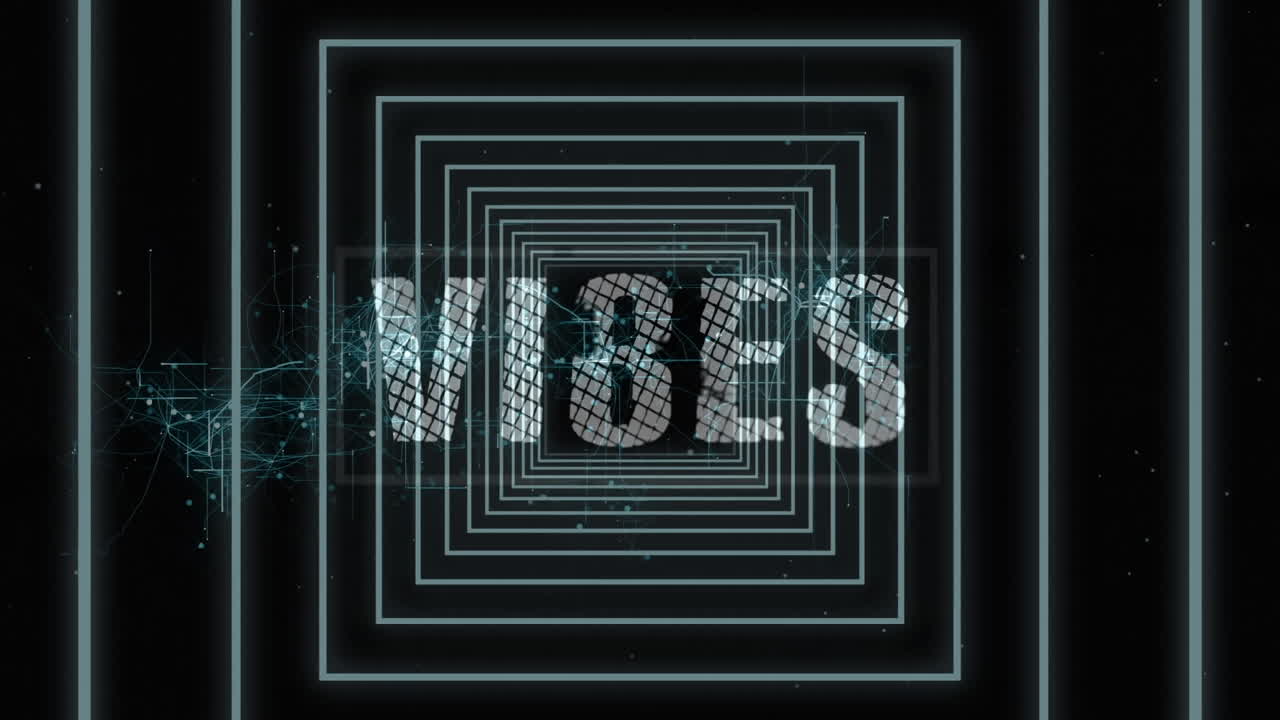 animación de vibraciones sobre formas geométricas y red de conexiones en fondo negro