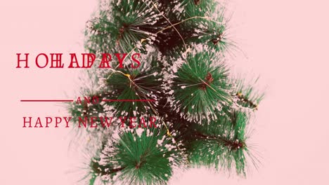 Animación-De-Felices-Fiestas-Y-Banner-De-Texto-De-Año-Nuevo-Sobre-Miniatura-Decorativa-De-árbol-De-Navidad