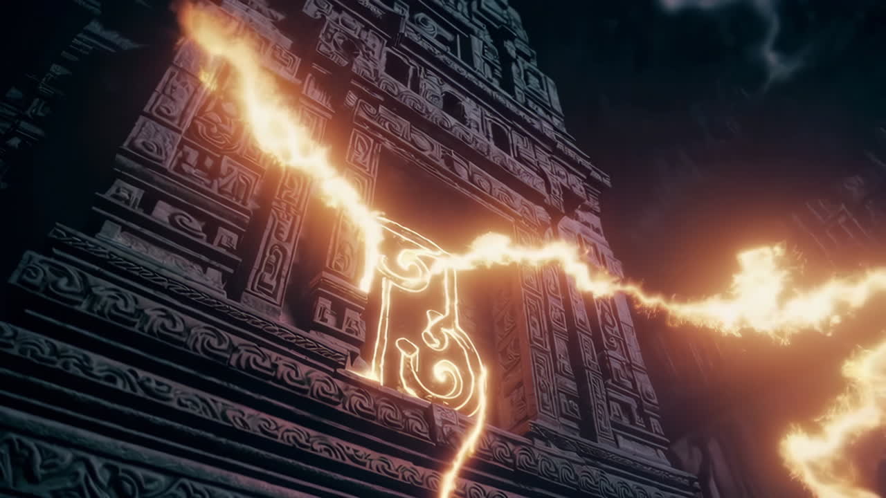 Glowing Inscription on Ancient Temple