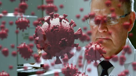 células de covid-19 contra el científico masculino que trabaja en el laboratorio