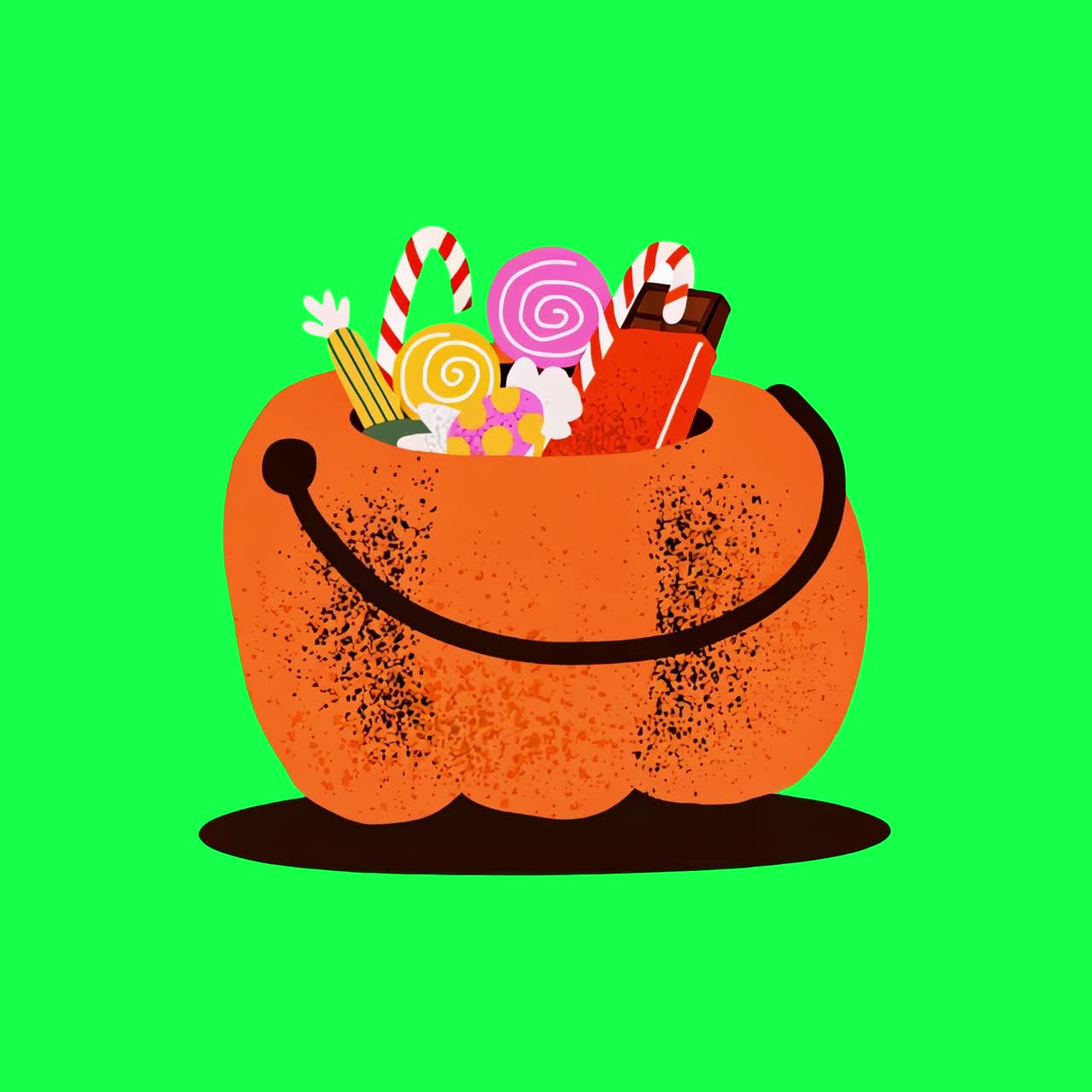 Colorful Halloween candy basket animation, transparent 4K video, green screen