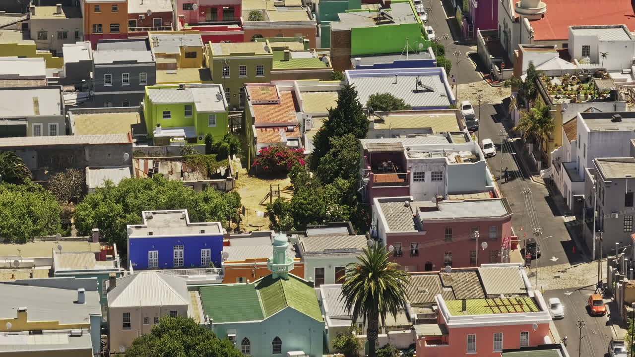 Cape Town South Africa Aerial v67 zoomed flyover De Waterkant around Bo-Kaap hillside neighborhood capturing the Malay Quarter with colorful painted houses - Shot with Mavic 3 Pro Cine - Jan 11th 2024