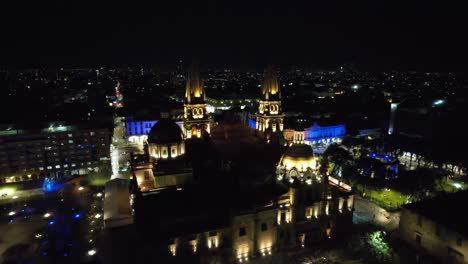 Guadalajara-Night-Aerial-Orbit-Catedral-de-Guadalajara