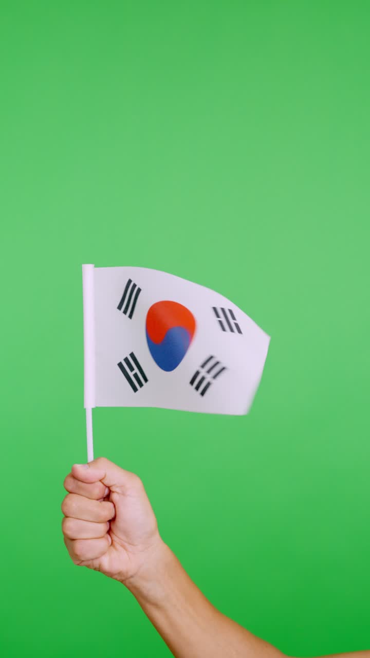 Hand lifting a south korean pennant while waving by the wind