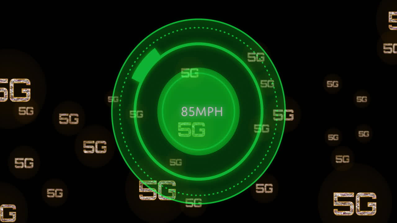 animación de escaneo de 5g sobre el alcance con procesamiento de datos en fondo negro