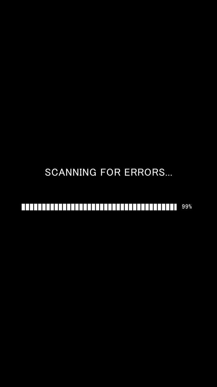 Vertical video of loading progress bar with on-screen text scanning for errors on black background