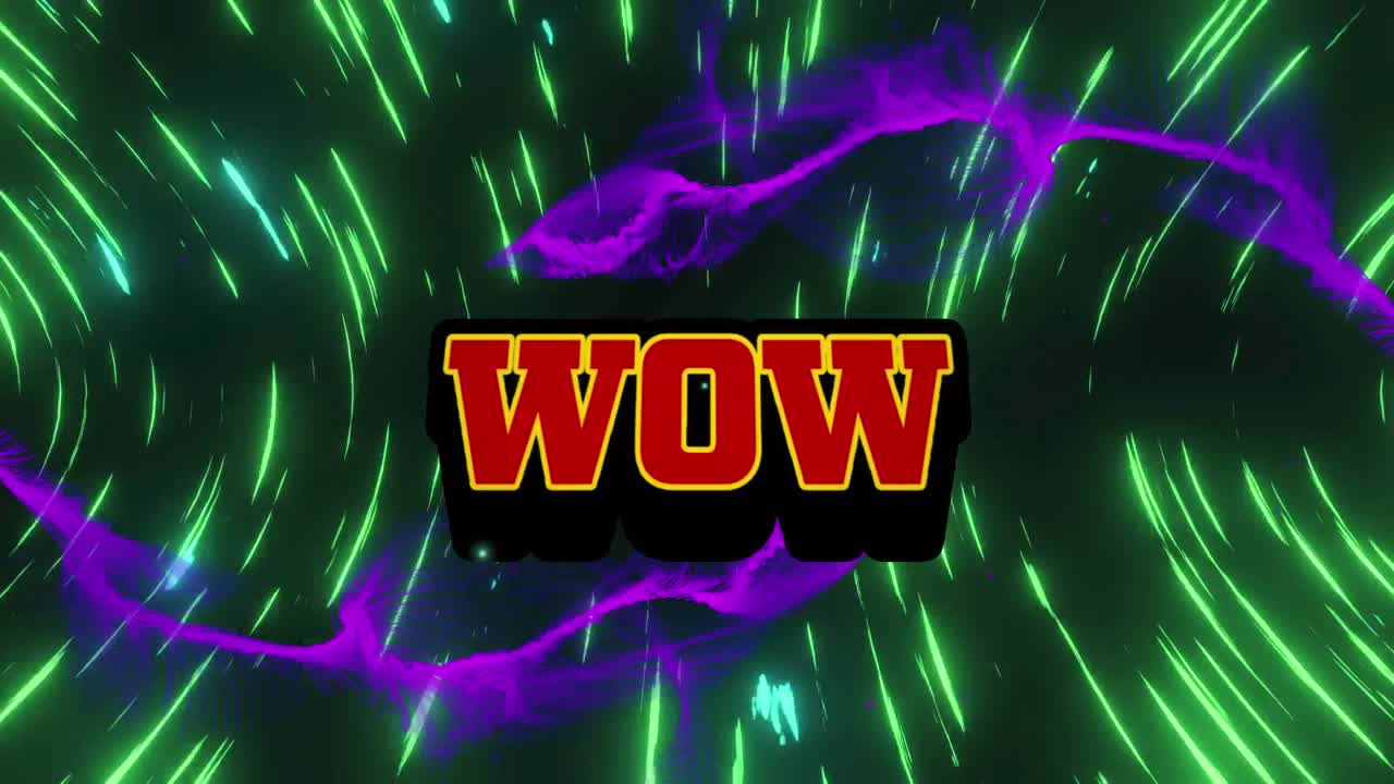 모양 위에 와우 텍스트의 애니메이션