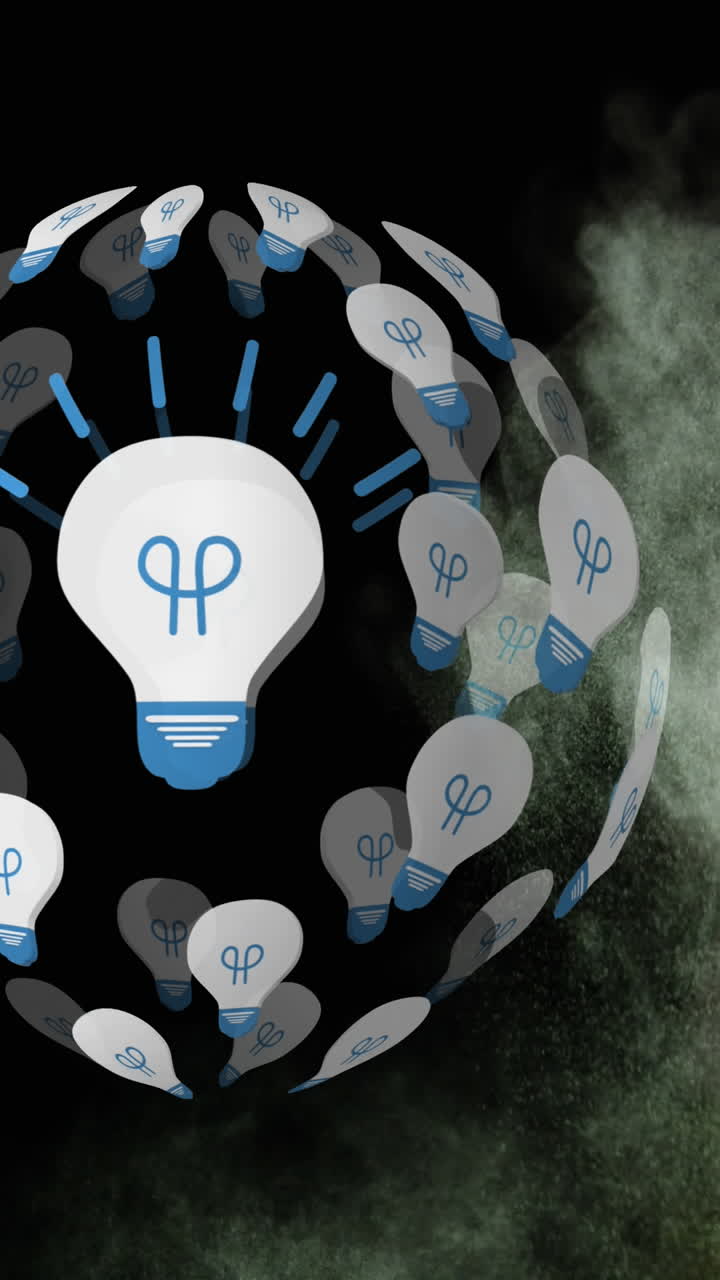 animación de un globo hecho de bulbos y polvo sobre un fondo negro