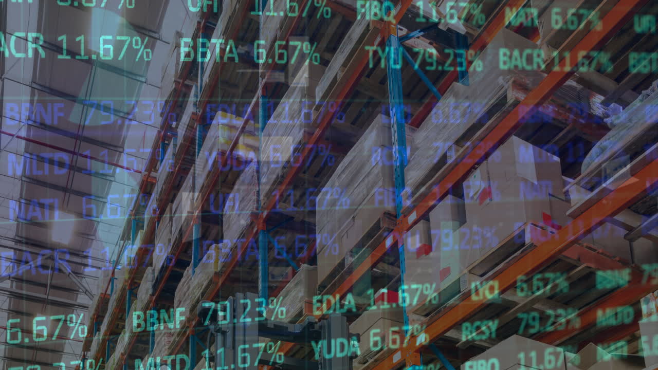 빈 창고에서 금융 데이터 처리와 주식 시장의 애니메이션