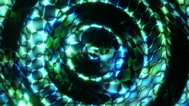 Objeto holográfico circular verde e azul. Animação em loop infinito
