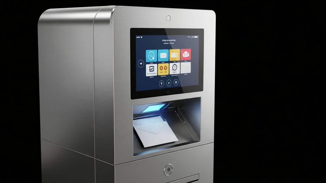 Innovative Self-Service Kiosk Displaying Interactive Touchscreen Interface for User Engagement and Enhanced Experience in Modern Digital Environments