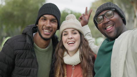 Gesicht,-Selfie-Und-Freunde-Im-Freien