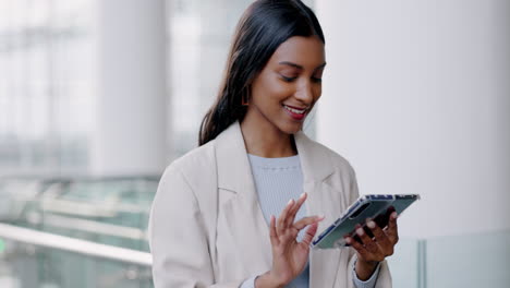 walking, phone and indian woman in office online