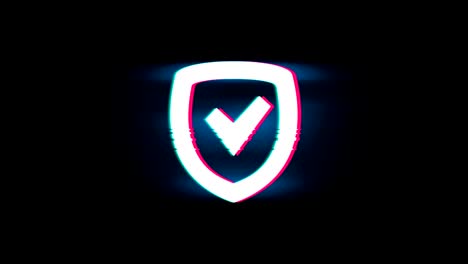 security shield symbol on glitch retro vintage animation.