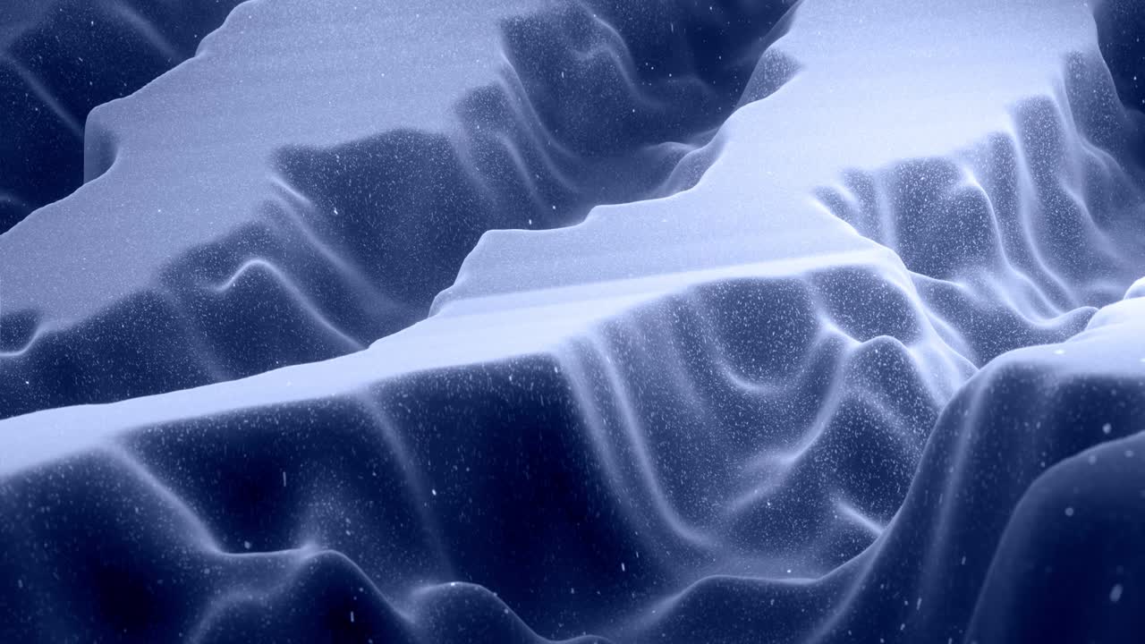 Stylish festive black bg. Fantastical abstract looped background, waves move on glossy surface like landscape made of liquid blue wax with sparkles. Beautiful soft background with smooth animation 4k