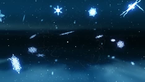 animación de nieve cayendo y formas en navidad sobre fondo negro