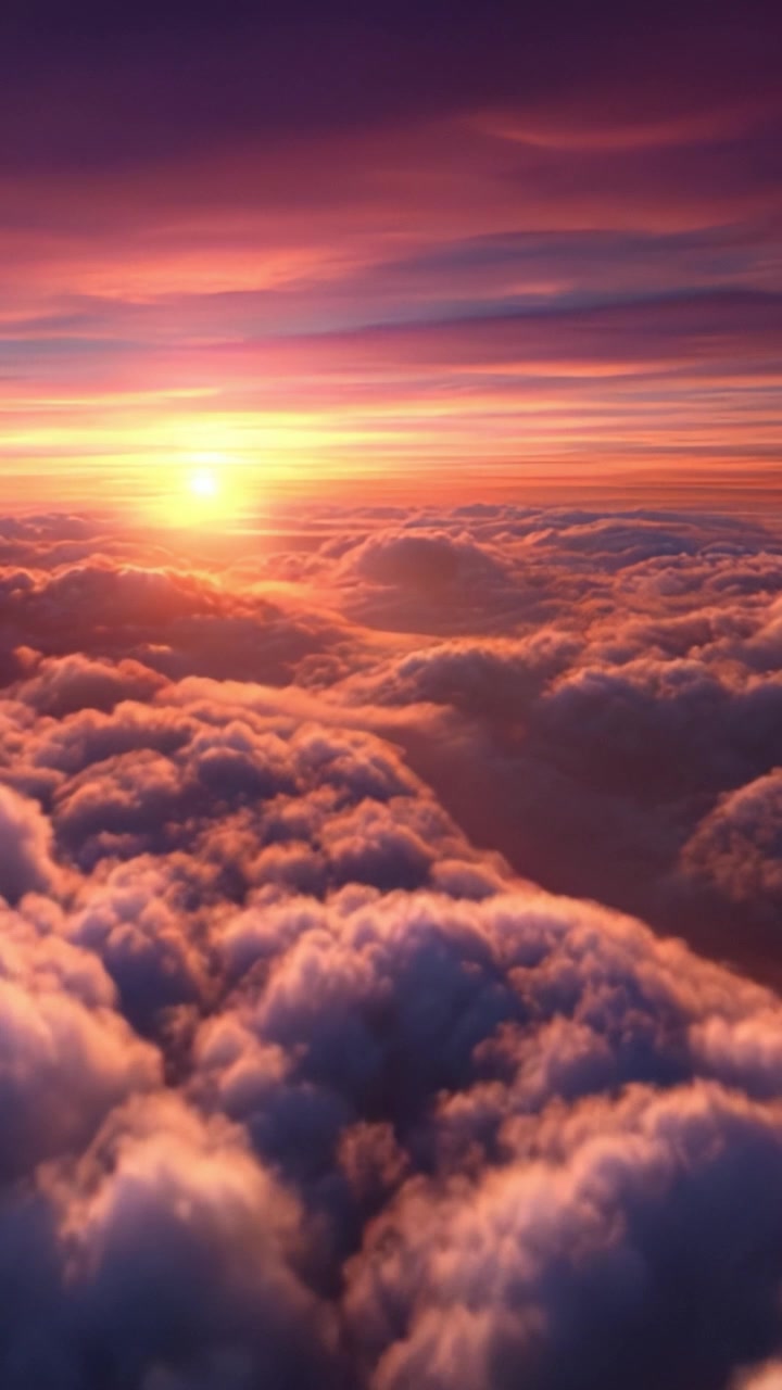 Maestosa vista aerea di nuvole colorate al tramonto.