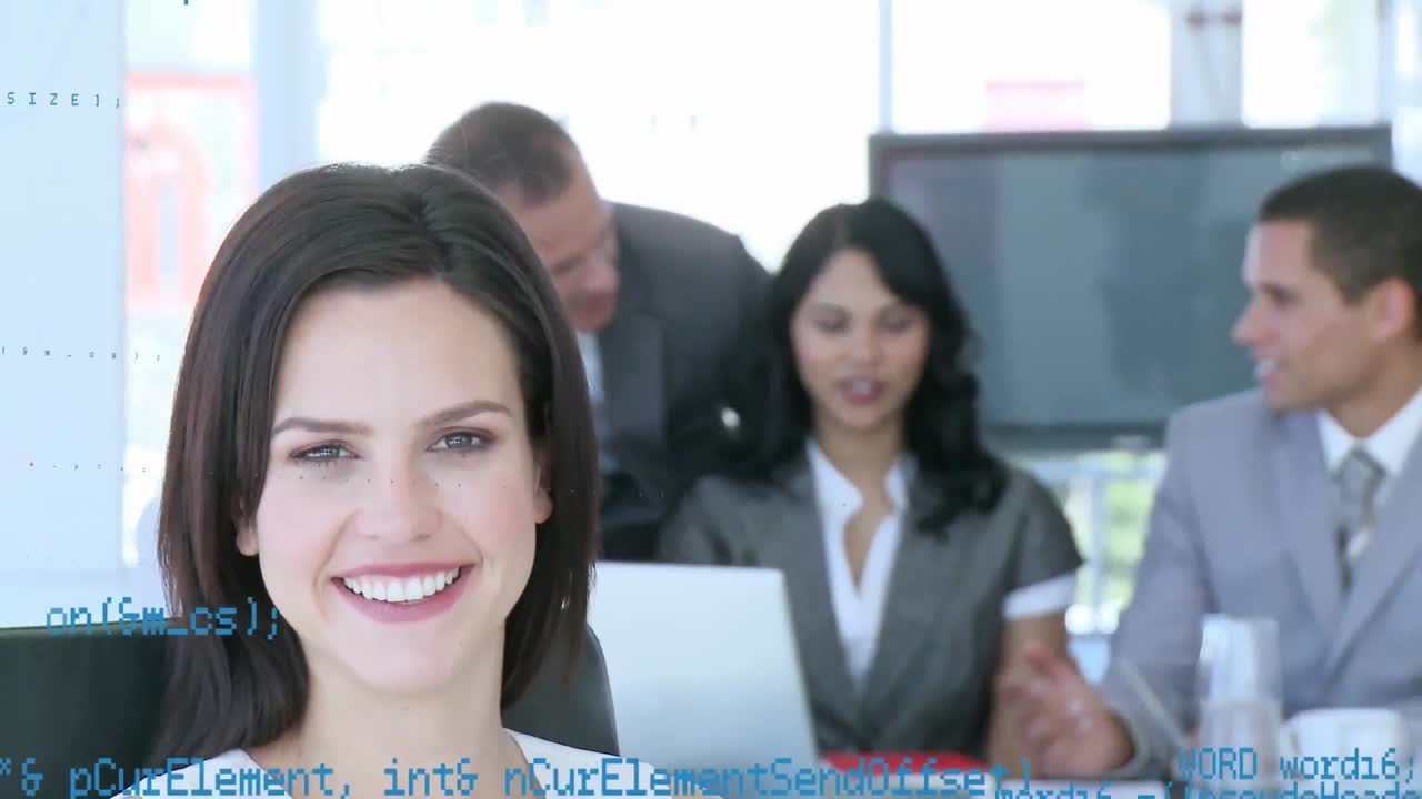 animación del procesamiento de datos sobre la gente de negocios