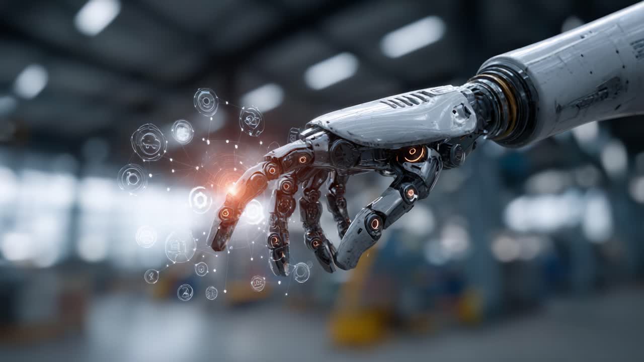 A Cutting-Edge Robotic Hand Interacting with Digital Elements, Showcasing Advanced Technology and Innovation in Robotics, Representing the Future of Automation and AI
