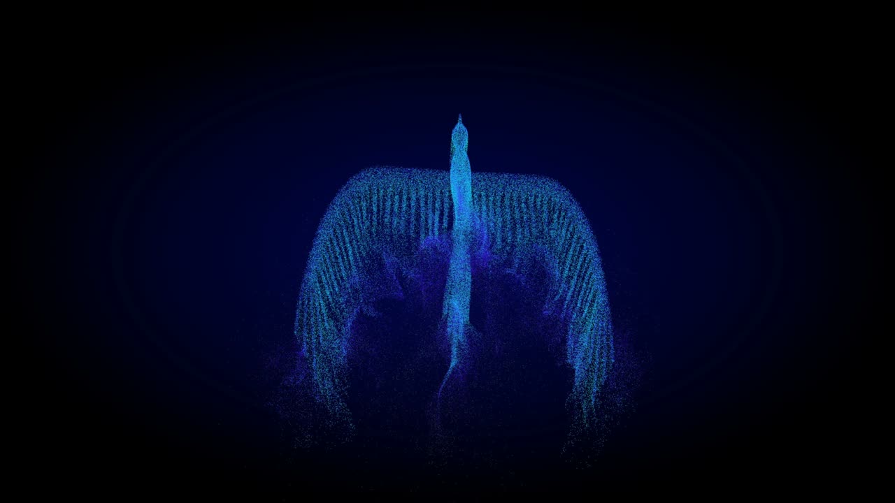 Animazione digitale di una fenice e fiamme che si illuminano in stile neon.