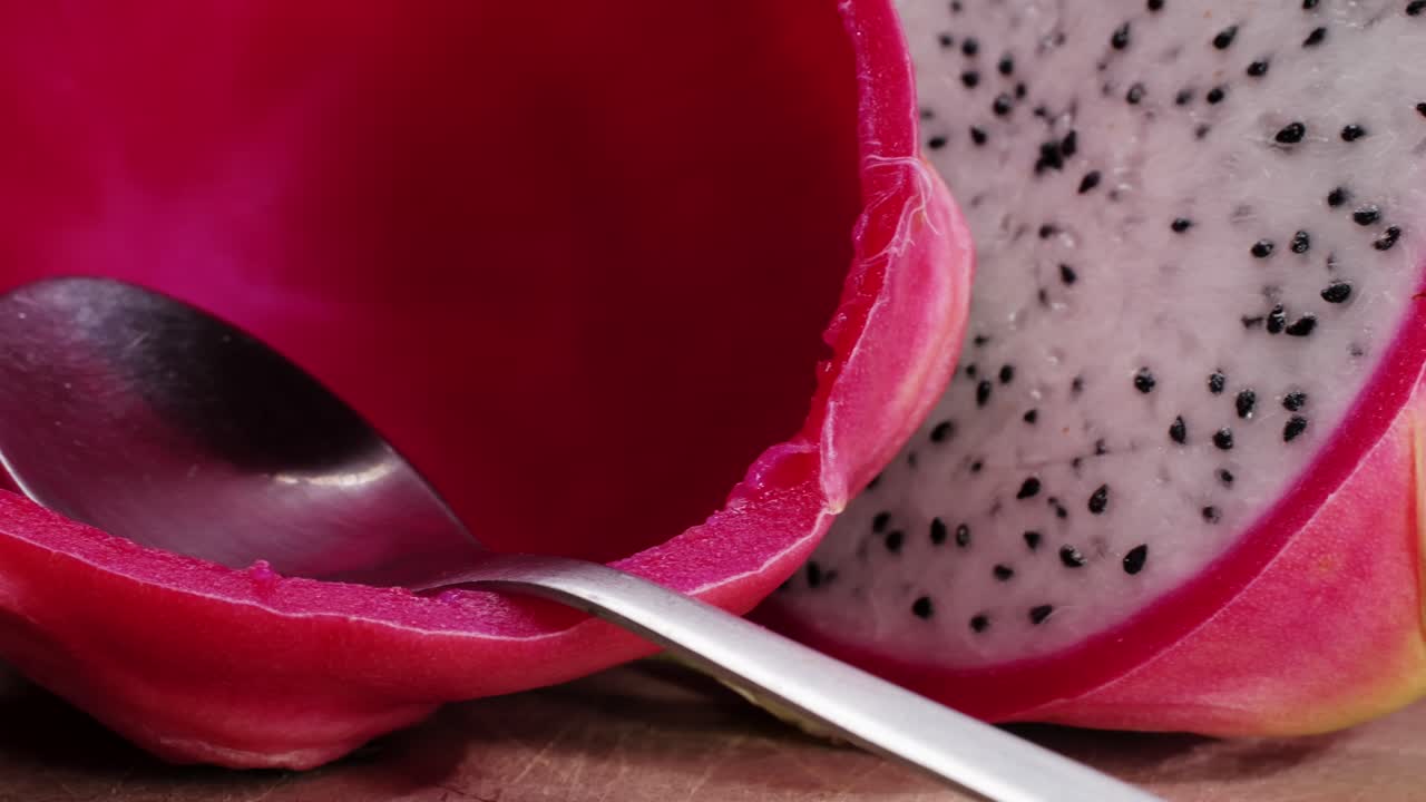 Close-up of Sliced Dragon Fruit with Spoon