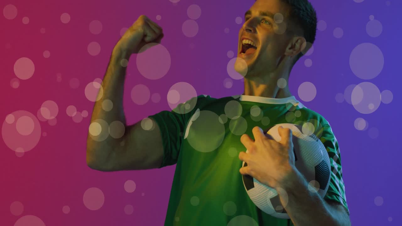 animación de un jugador de fútbol masculino caucásico sobre puntos