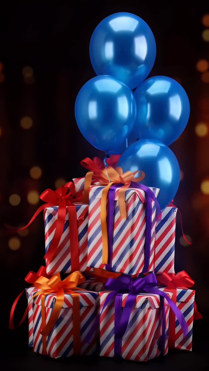 Video di sfondo di compleanno con palloncini e scatole regalo 4K