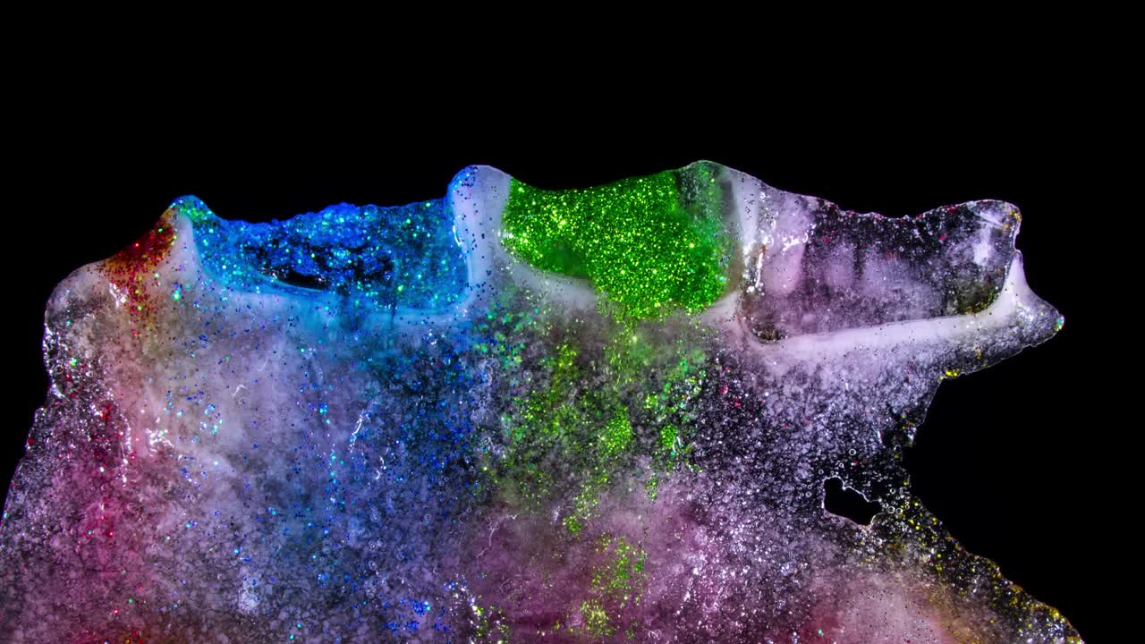 Ice plate with ice cubes thawing. Time lapse. Ideal for a unique transition or a funky background.
