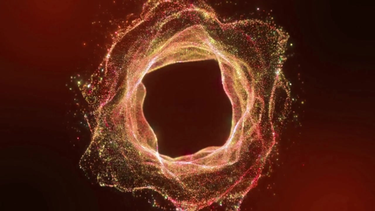 Anello Astratto di Particelle Dorate Luminose Rotante su Sfondo Scuro