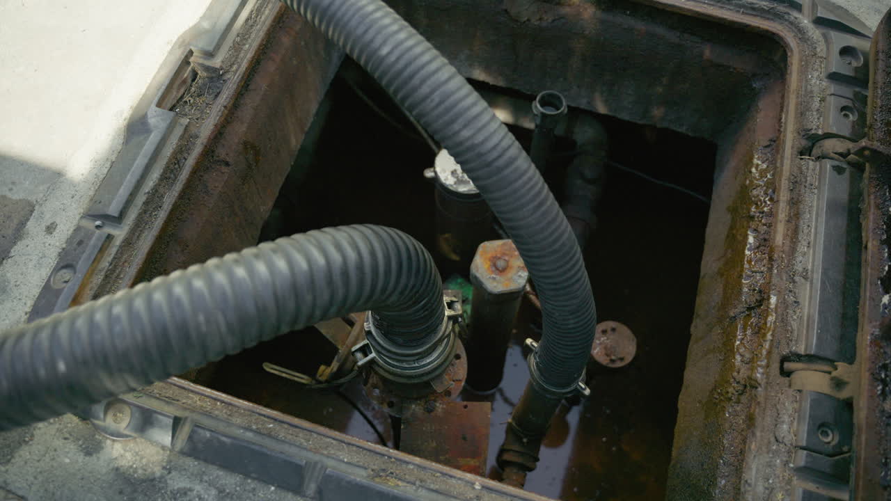 Tubi che trasportano carburante durante il rifornimento da un'autocisterna a una stazione di servizio.