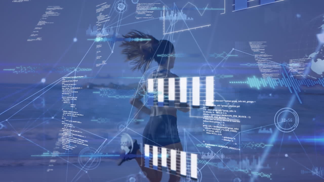 야외에서 달리거나 운동하는 여성에 대한 데이터 처리 애니메이션