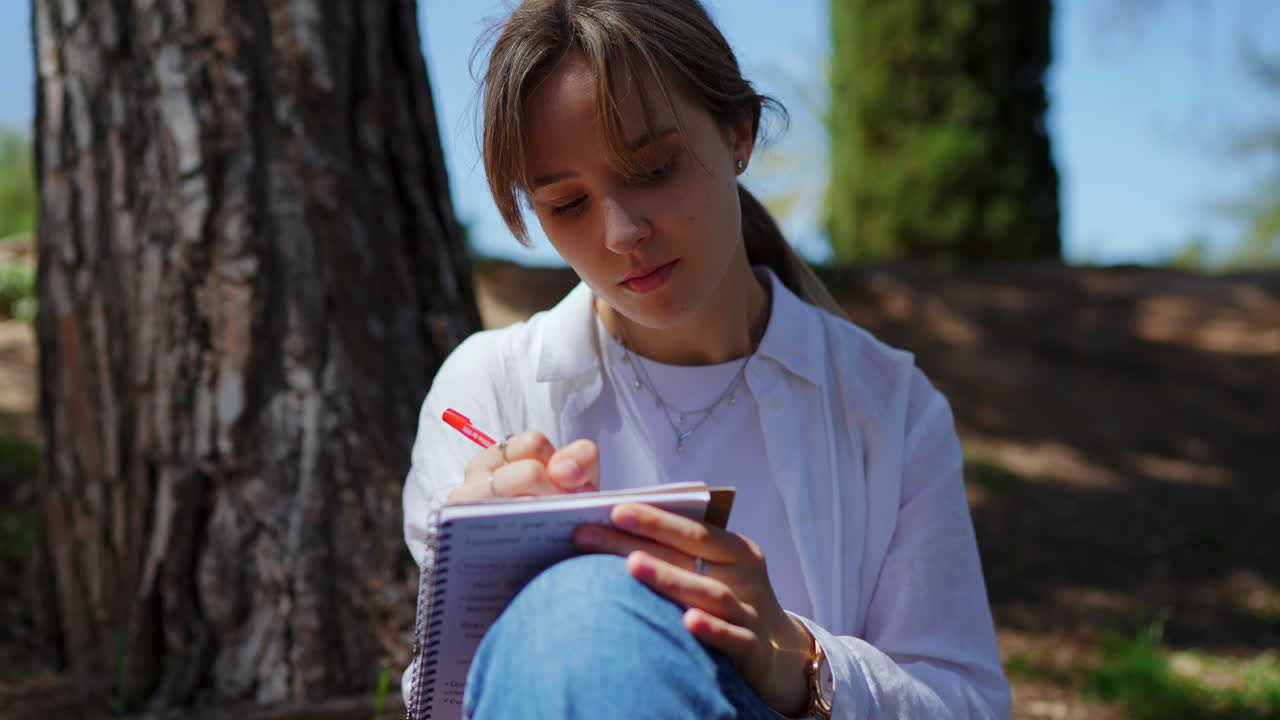 Young Woman Taking Notes Outdoors