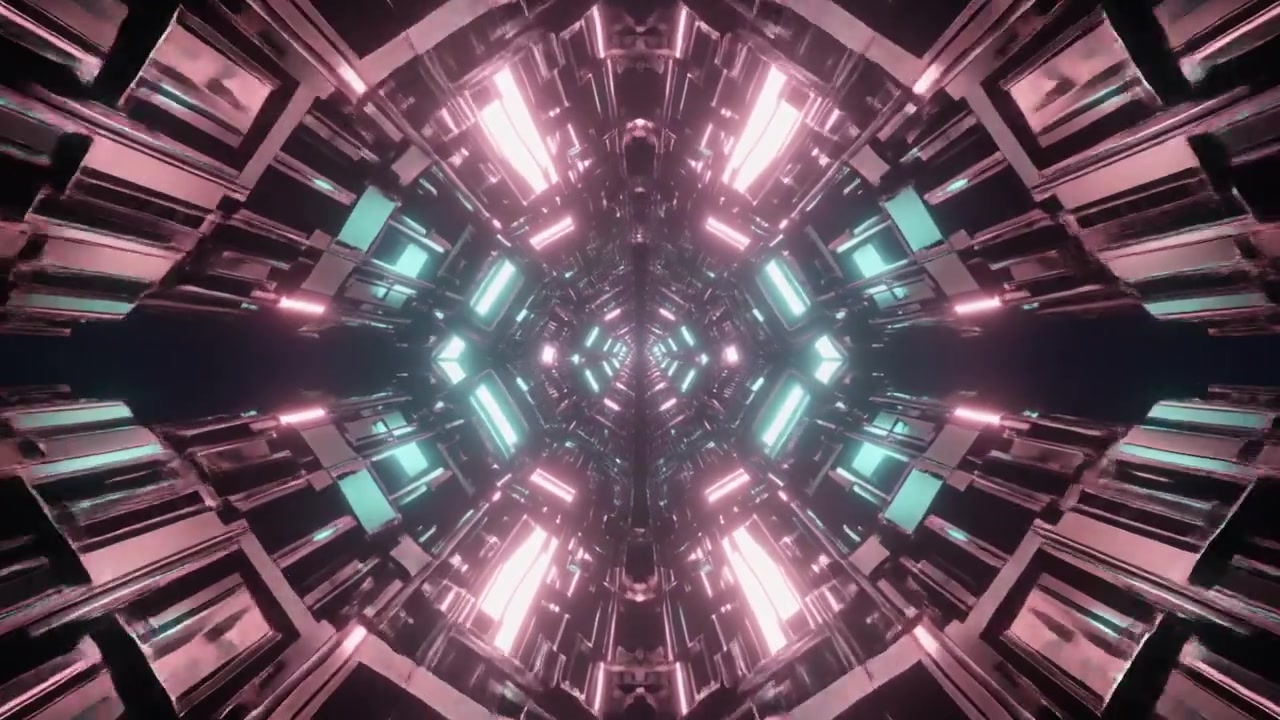Futuristic Digital Tunnel with Glowing Pink and Cyan Lights