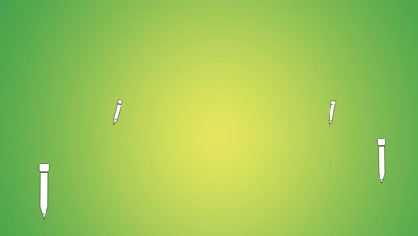 Animation-of-white-pencils-floating-on-soft-green-and-yellow-background