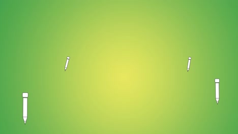 animación de lápices blancos flotando sobre un fondo verde suave y amarillo