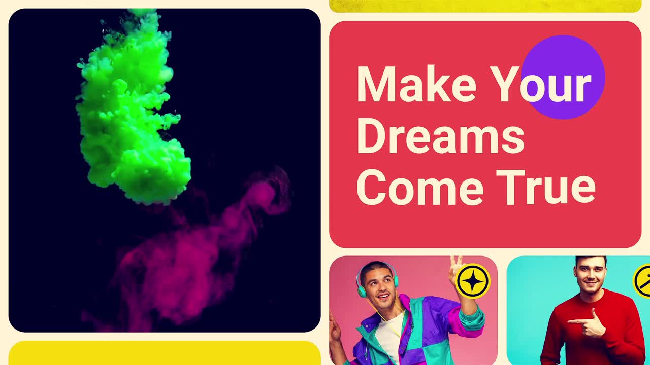 Colorful split-screen slideshow & opener with vibrant layouts for photos and videos