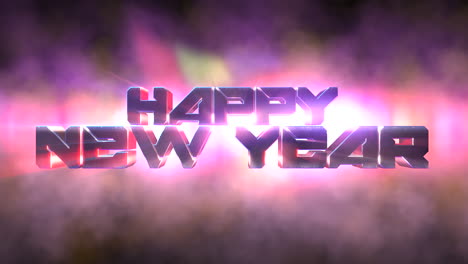 feliz año nuevo en el escenario de neón con humo y luz