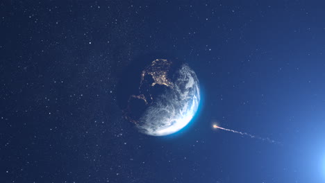 la tierra en el espacio con un meteorito