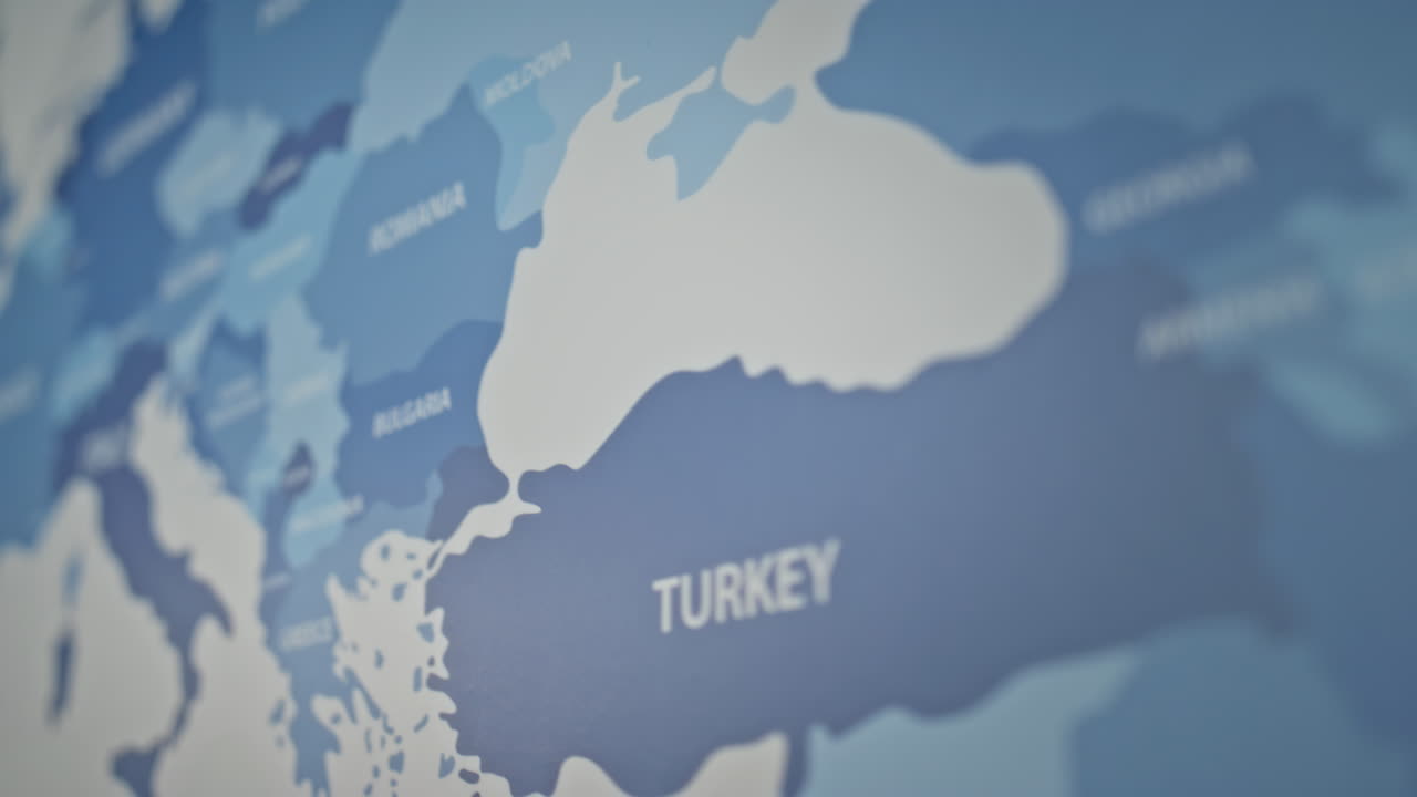 World map monitoring logistic agency office closeup. Blue atlas of countries