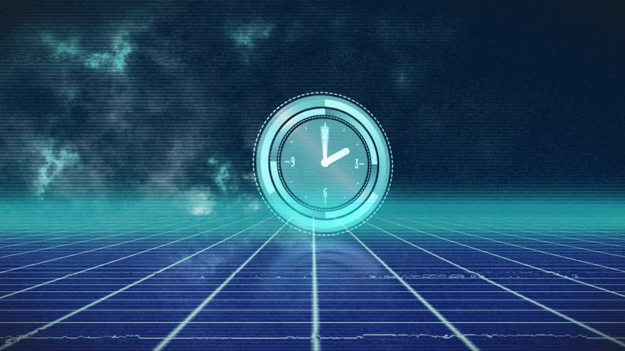 검은색 배경에 시계 오버 라인을 가진 범위 스캔의 애니메이션