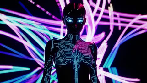 cyberpunk woman with glowing circuitry