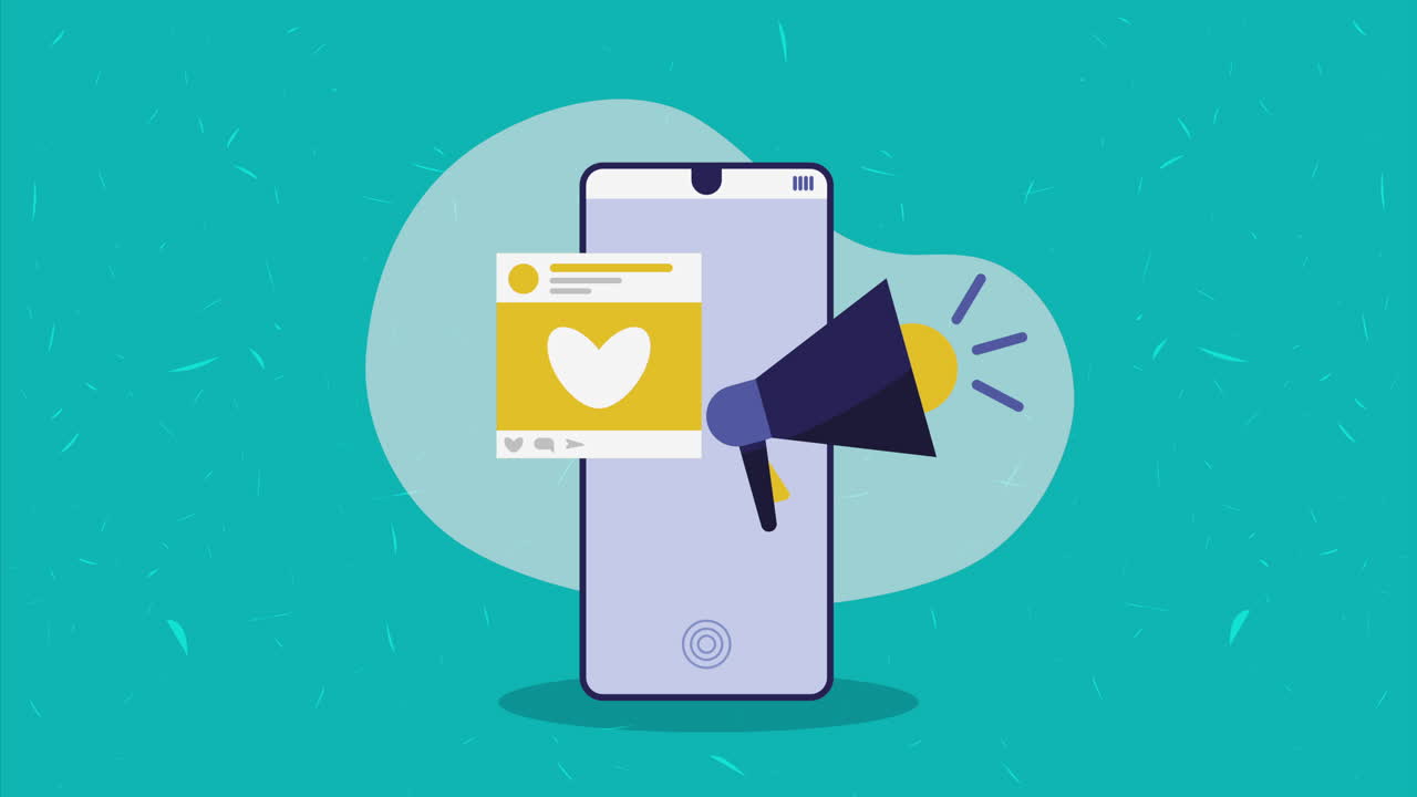 dispositivo de teléfono inteligente con animación de megáfono