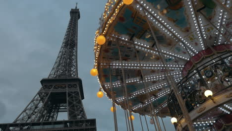 eiffel tower and vintage merry-go-round