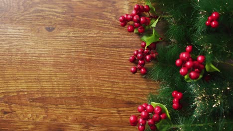 video de decoraciones de navidad y espacio de copia en fondo de madera