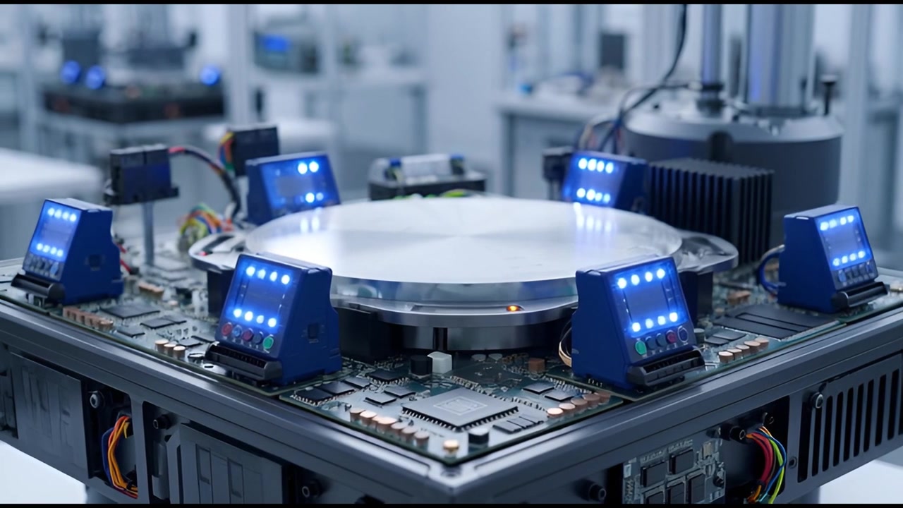 Advanced Electronic Device with Circuit Board and Blinking Blue Lights