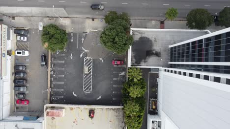 Aerial-view-of-car-parked-in-urban-setting