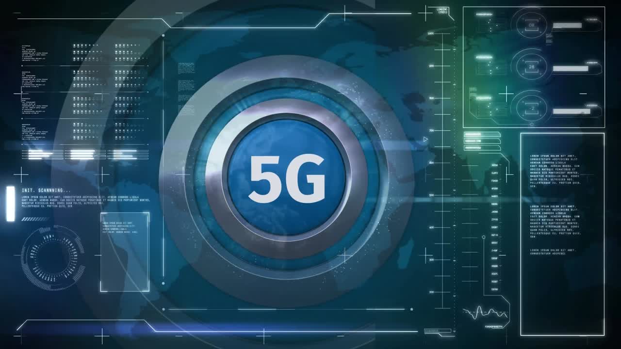 logo 5g su un pulsante con uno sfondo tecnologico