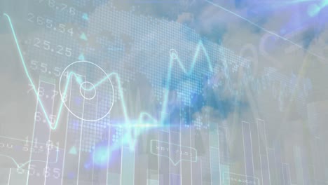 animación del procesamiento de datos financieros sobre nubes en el cielo azul