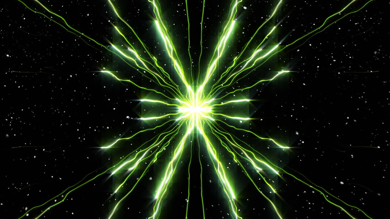 animación digital de nieve cayendo sobre senderos de luz verde contra un fondo negro