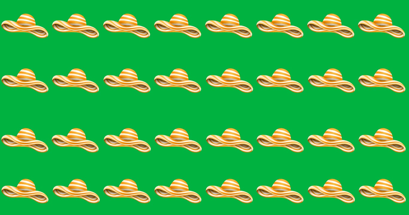Digital animation of multiple yellow hat icons in seamless pattern on black background